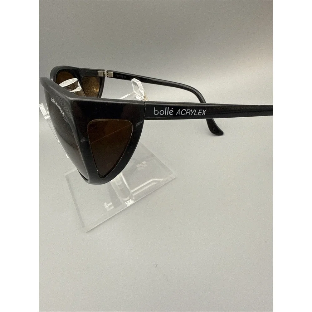 Vintage BOLLE ACRYLEX Sunglasses FRANCE BLACK Wrap CatEye Unisex RARE🔥Polarized